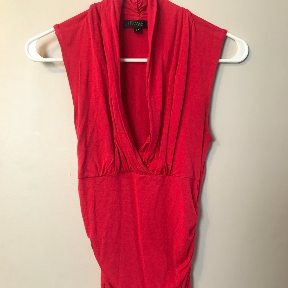 Femme Sleeveless Blouse/Top, Red with Ruching
